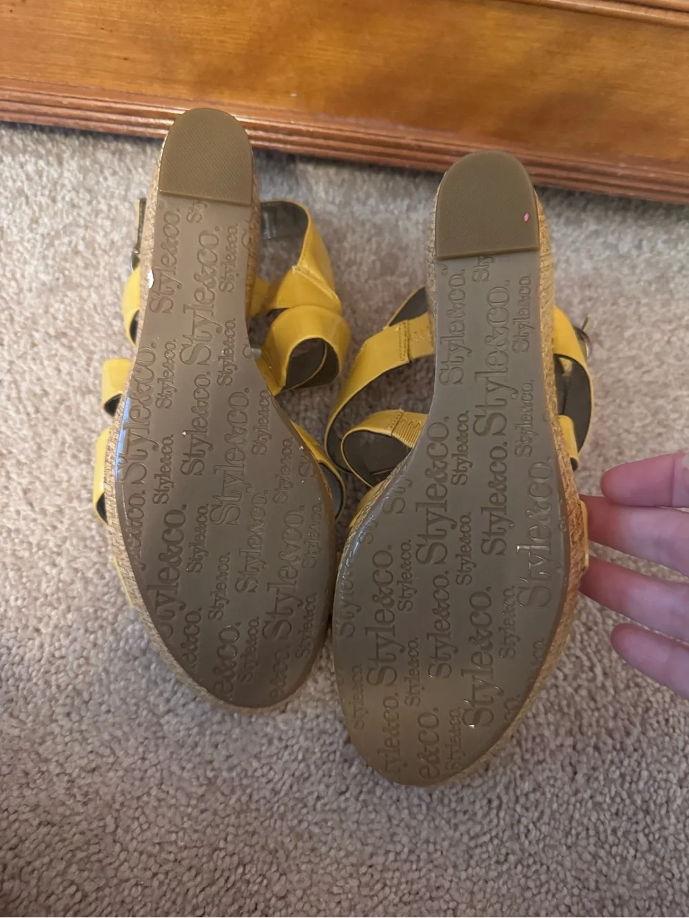 Style & Co. Yellow Patent Wedge Sandals with Metallic Accents
